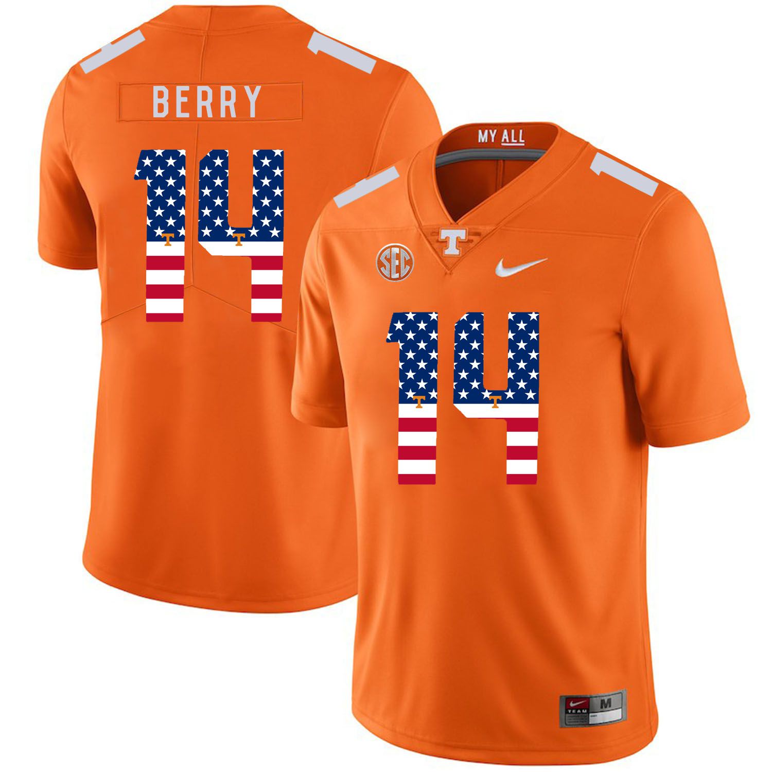 Men Tennessee Volunteers #14 Berry Orange Flag Customized NCAA Jerseys->customized ncaa jersey->Custom Jersey